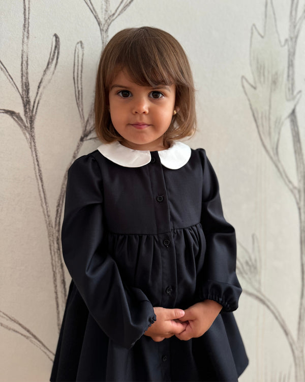 Rochie din stofa blumarin si guler alb